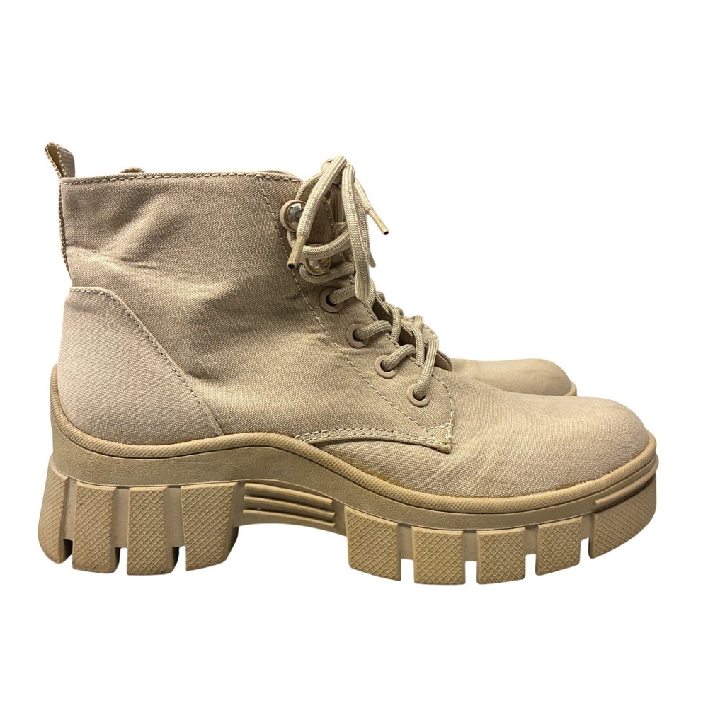 Guess Hedy Combat Boots GWHEDYA Tan Canvas Lug Sole Lace Up Ankle Boots 7.5M